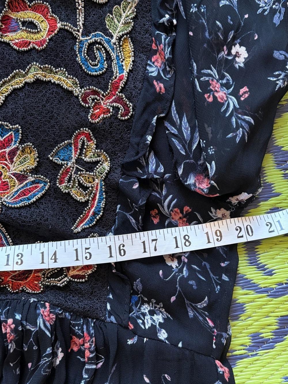 Zara Black Floral Long Sleeve Maxi Dress -Size Large Boho Romantic Dark Floral - Picture 9 of 10
